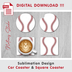 Baseball Ball Design - v2 - Car Coaster Template - Sublimation Waterslade Pattern - Digital Download