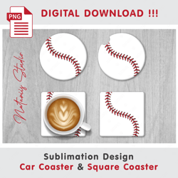 Baseball Ball Design - v3 - Car Coaster Template - Sublimation Waterslade Pattern - Digital Download
