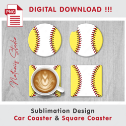 Baseball Softball Combo Design - v1 - Car Coaster Template - Sublimation Waterslade Pattern - Digital Download