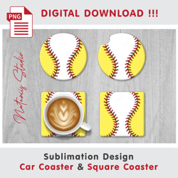 Baseball Softball Combo Design - v2 - Car Coaster Template - Sublimation Waterslade Pattern - Digital Download