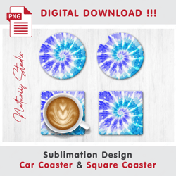 TIE DYE Design - v1 - Car Coaster Template - Sublimation Waterslade Pattern - Digital Download
