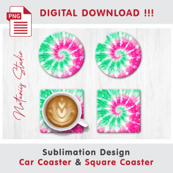 TIE DYE Design - v2 - Car Coaster Template - Sublimation Waterslade Pattern - Digital Download