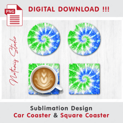 TIE DYE Design - v4 - Car Coaster Template - Sublimation Waterslade Pattern - Digital Download