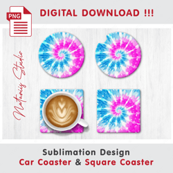 TIE DYE Design - v5 - Car Coaster Template - Sublimation Waterslade Pattern - Digital Download