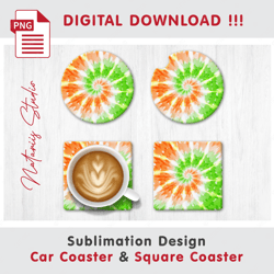 TIE DYE Design - v6 - Car Coaster Template - Sublimation Waterslade Pattern - Digital Download