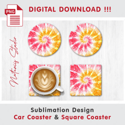 TIE DYE Design - v8 - Car Coaster Template - Sublimation Waterslade Pattern - Digital Download