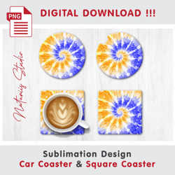 TIE DYE Design - v9 - Car Coaster Template - Sublimation Waterslade Pattern - Digital Download