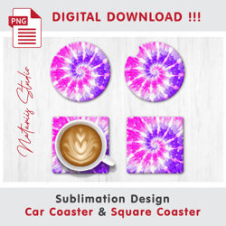 TIE DYE Design - v10 - Car Coaster Template - Sublimation Waterslade Pattern - Digital Download