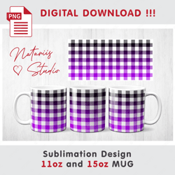Purple BUFFALO PLAID Pattern - 11 oz 15 oz MUG - Sublimation Mug Wrap - PNG files - Digital Download