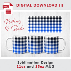 Blue BUFFALO PLAID Pattern - 11 oz 15 oz MUG - Sublimation Mug Wrap - PNG files - Digital Download