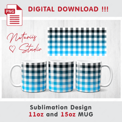 Light Blue BUFFALO PLAID Pattern - 11 oz 15 oz MUG - Sublimation Mug Wrap - PNG files - Digital Download