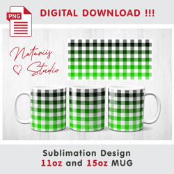 Green BUFFALO PLAID Pattern - 11 oz 15 oz MUG - Sublimation Mug Wrap - PNG files - Digital Download