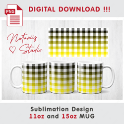 Yellow BUFFALO PLAID Pattern - 11 oz 15 oz MUG - Sublimation Mug Wrap - PNG files - Digital Download