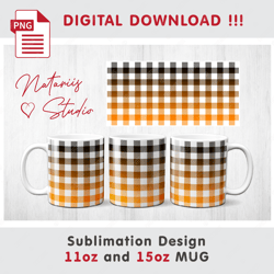 Orange BUFFALO PLAID Pattern - 11 oz 15 oz MUG - Sublimation Mug Wrap - PNG files - Digital Download