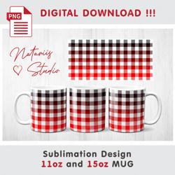 Red BUFFALO PLAID Pattern - 11 oz 15 oz MUG - Sublimation Mug Wrap - PNG files - Digital Download