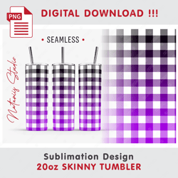 Purple BUFFALO PLAID Design - Seamless Sublimation Pattern - 20 oz SKINNY TUMBLER - Full Wrap - PNG Files