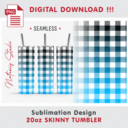Light Blue BUFFALO PLAID Design - Seamless Sublimation Pattern - 20 oz SKINNY TUMBLER - Full Wrap - PNG Files