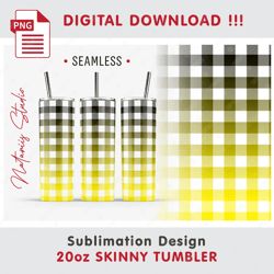 Yellow BUFFALO PLAID Design - Seamless Sublimation Pattern - 20 oz SKINNY TUMBLER - Full Wrap - PNG Files