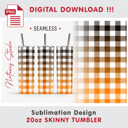 Orange BUFFALO PLAID Design - Seamless Sublimation Pattern - 20 oz SKINNY TUMBLER - Full Wrap - PNG Files