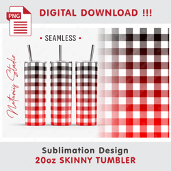 Red BUFFALO PLAID Design - Seamless Sublimation Pattern - 20 oz SKINNY TUMBLER - Full Wrap - PNG Files