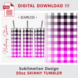 Pink BUFFALO PLAID Design - Seamless Sublimation Pattern - 20 oz SKINNY TUMBLER - Full Wrap - PNG Files