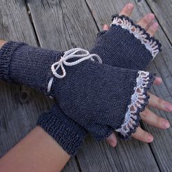 Women's knitted fingerless gloves Wool knit gloves Cottagecore fingerless mitts