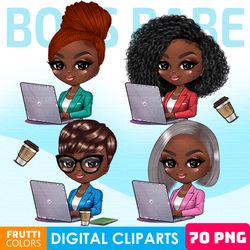 Boss Babe Clipart Bundle - Office Girl Clipart, African American Fashion Girl PNG, Afro Girl, Boss Babe, Desk Laptop PNG