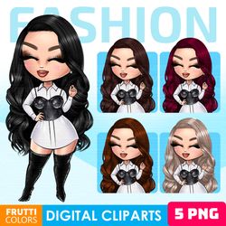 Cute Fashion Girl Clipart Bundle - Cute Chibi Dolls PNG, Boss Babe Clipart, Cute Woman PNG, Boss Lady Clipart, Girly