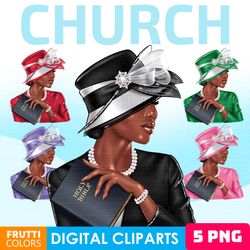 Church Lady Clipart Set - Christian Clipart, Black Woman Clipart, Bible Clip Art, Prayer PNG, Blessed PNG