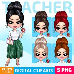 Cute Teacher Clipart - Back to School Clipart, Teacher Appreciation, Messy Bun Teacher, Teacher Life PNG