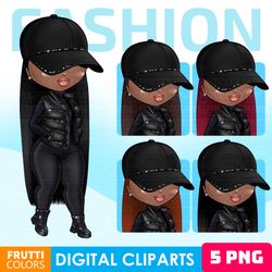 Fashion Doll Clipart Bundle - Boss Babe PNG, Fall Girl Clipart, African American Girl Digital Stickers, Chibi Doll PNG