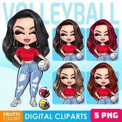 Volleyball Clipart Set - Sport Girl Clipart, Game Day PNG, Cute Fashion Doll PNG, Volleyball Mom PNG, Sport Sublimation