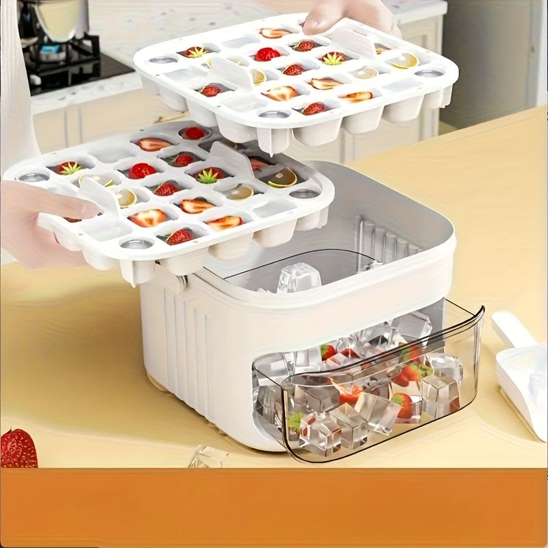 1 Manual Ice Maker  DoubleLayer Pressure Ice Cube Tray FoodGrade Plastic Freezer Tray 1
