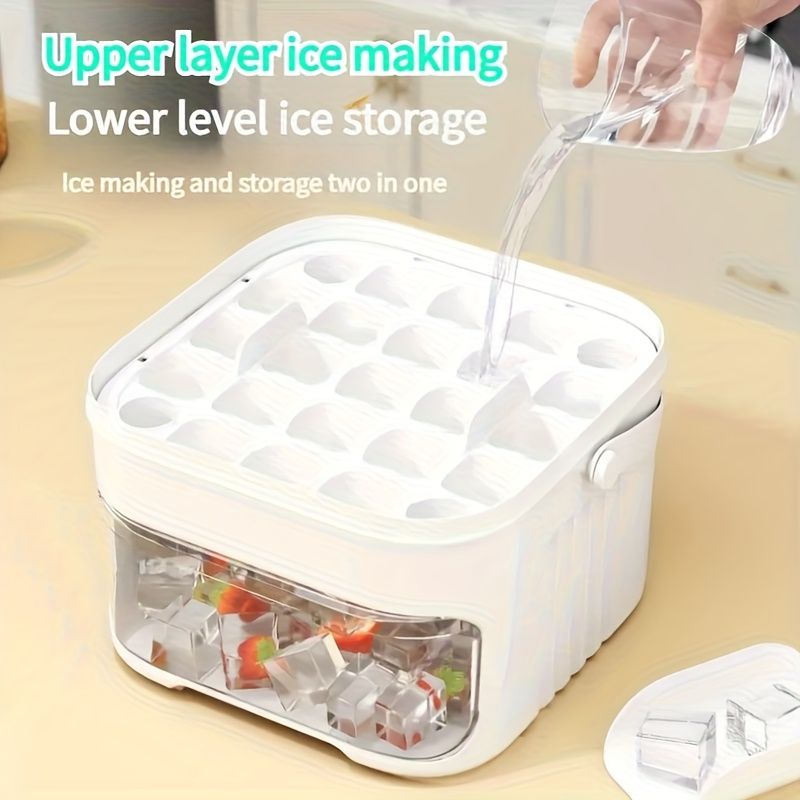 1 Manual Ice Maker  DoubleLayer Pressure Ice Cube Tray FoodGrade Plastic Freezer Tray 3