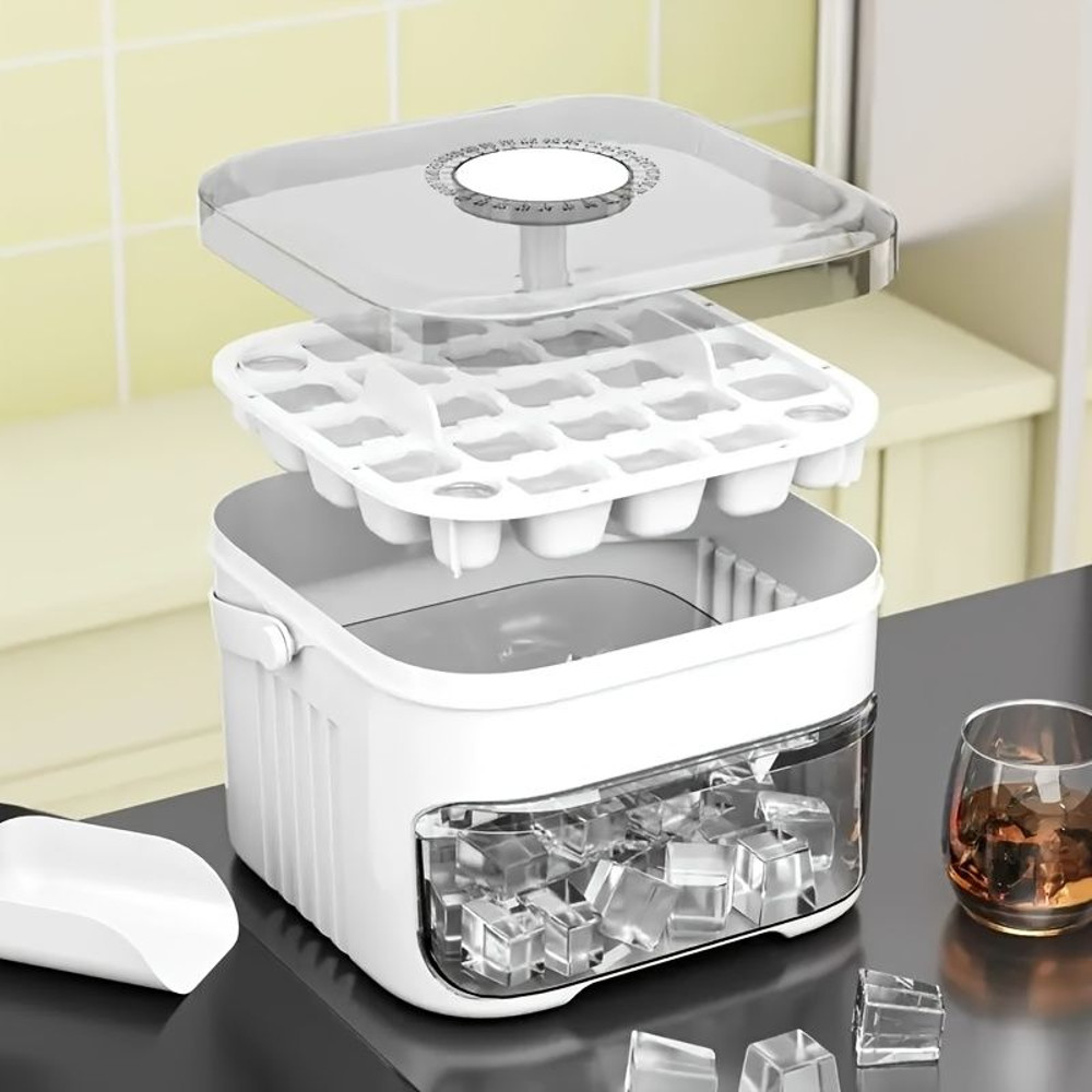 1 Manual Ice Maker  DoubleLayer Pressure Ice Cube Tray FoodGrade Plastic Freezer Tray 4