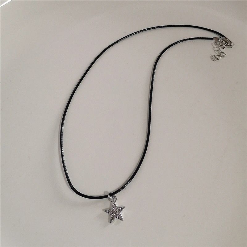 Kpop Goth Vintage Aesthetic Y2K Star Pendant Beaded Silver Color Chain Necklace 7