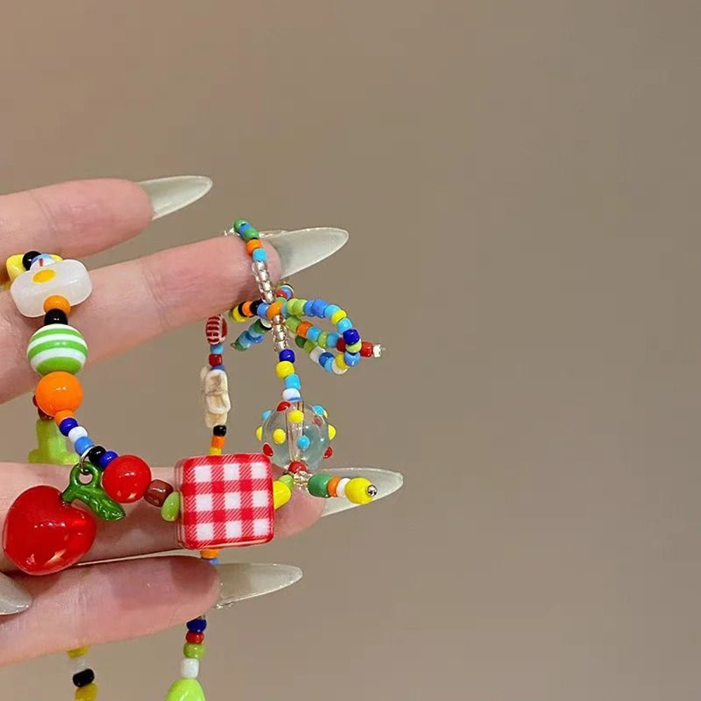 Cute Harajuku Cartoon Fruit Bow Colorful Beads Choker Necklace 2