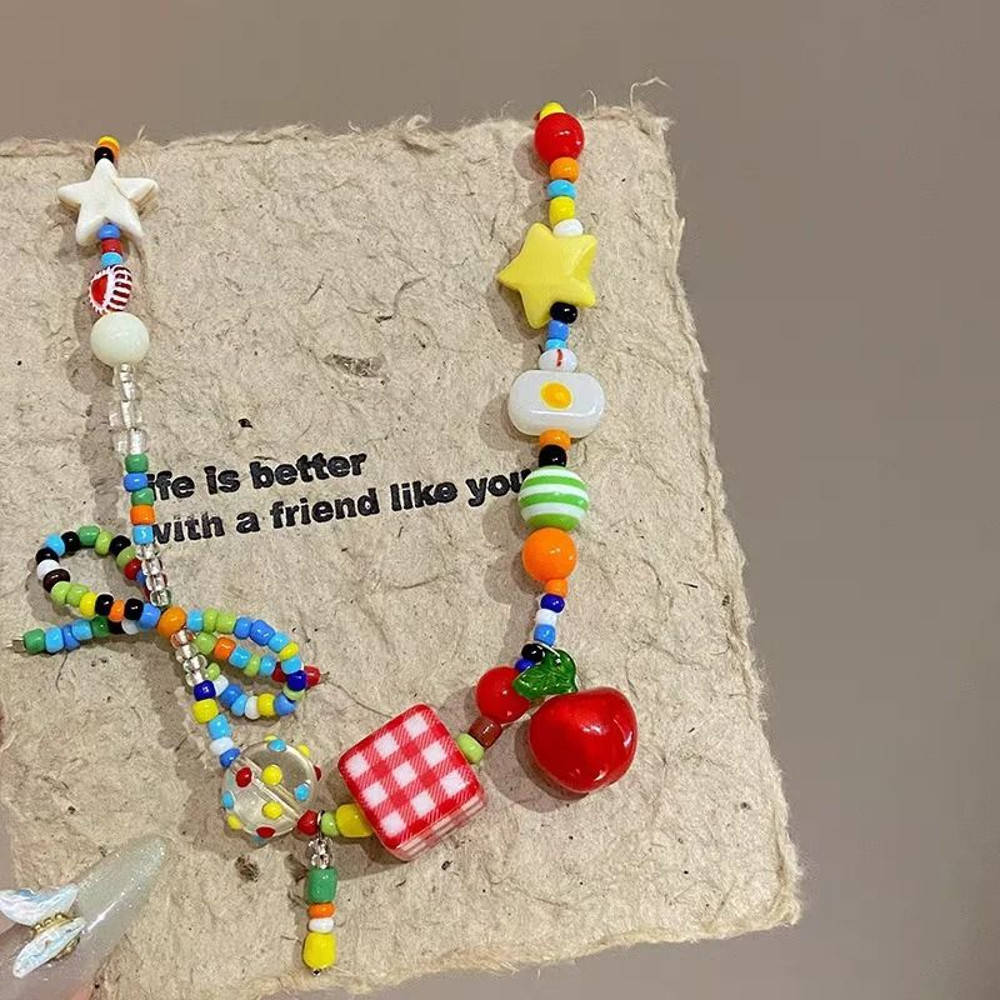 Cute Harajuku Cartoon Fruit Bow Colorful Beads Choker Necklace 6