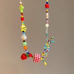 cute harajuku cartoon fruit bow colorful beads choker necklace