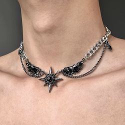 dark wind fashion star nail wings necklace