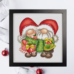 Christmas gnomes cross stitch pattern PDF, Couple gnomes, Christmas cross stitch, Winter cross stitch, Winter gnomes