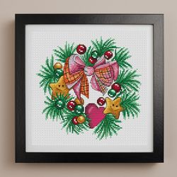 Wreath cross stitch pattern PDF, Christmas cross stitch, Stars cross stitch, Christmas wreath, Winter cross stitch