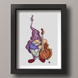 Gnome cellist cross stitch pattern PDF, Gnome cross stitch, Musician cross stitch, Music cross stitch,Cello cross stitch