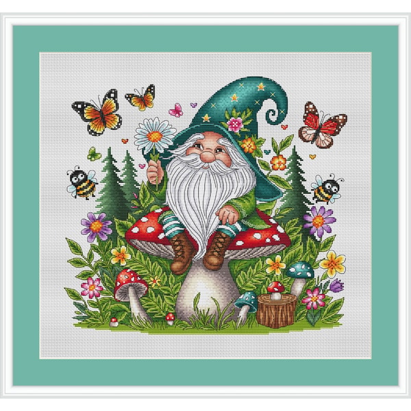 Lks Ama Patterns Gnome cross stitch pattern PDF, fly agaric cross stitch, ama | Inspire ...