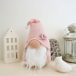 Pink plush gnome stuffed doll