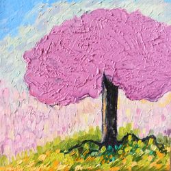 Blossom tree oil painting Abstract Landscape Original Art Impasto Artwork by Inna Bebrisa