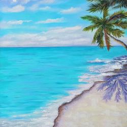 Seascape Original Painting Palm Tree Oil Painting on Canvas  50x40cm by Inna Bebrisa