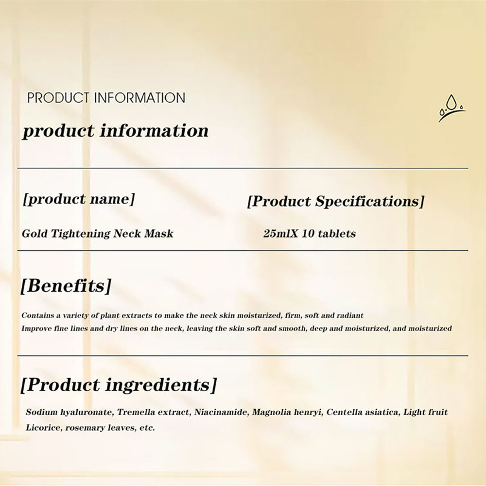Gold Firming Neck Mask, Moisturizing, Nourishing, Brightening & Hydrating Neck Skincare Masks for Beauty & Skin Care