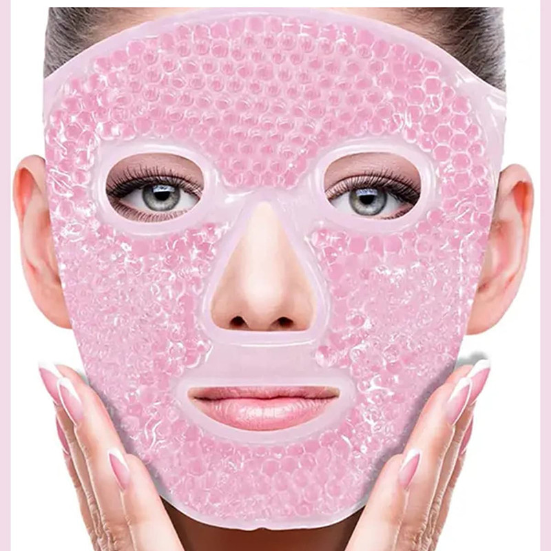 Full Face Massage Ice Compress Mask with Flexible Gel Beads, Adjustable Velcro and Soft Plush Fabric for Eye and Face