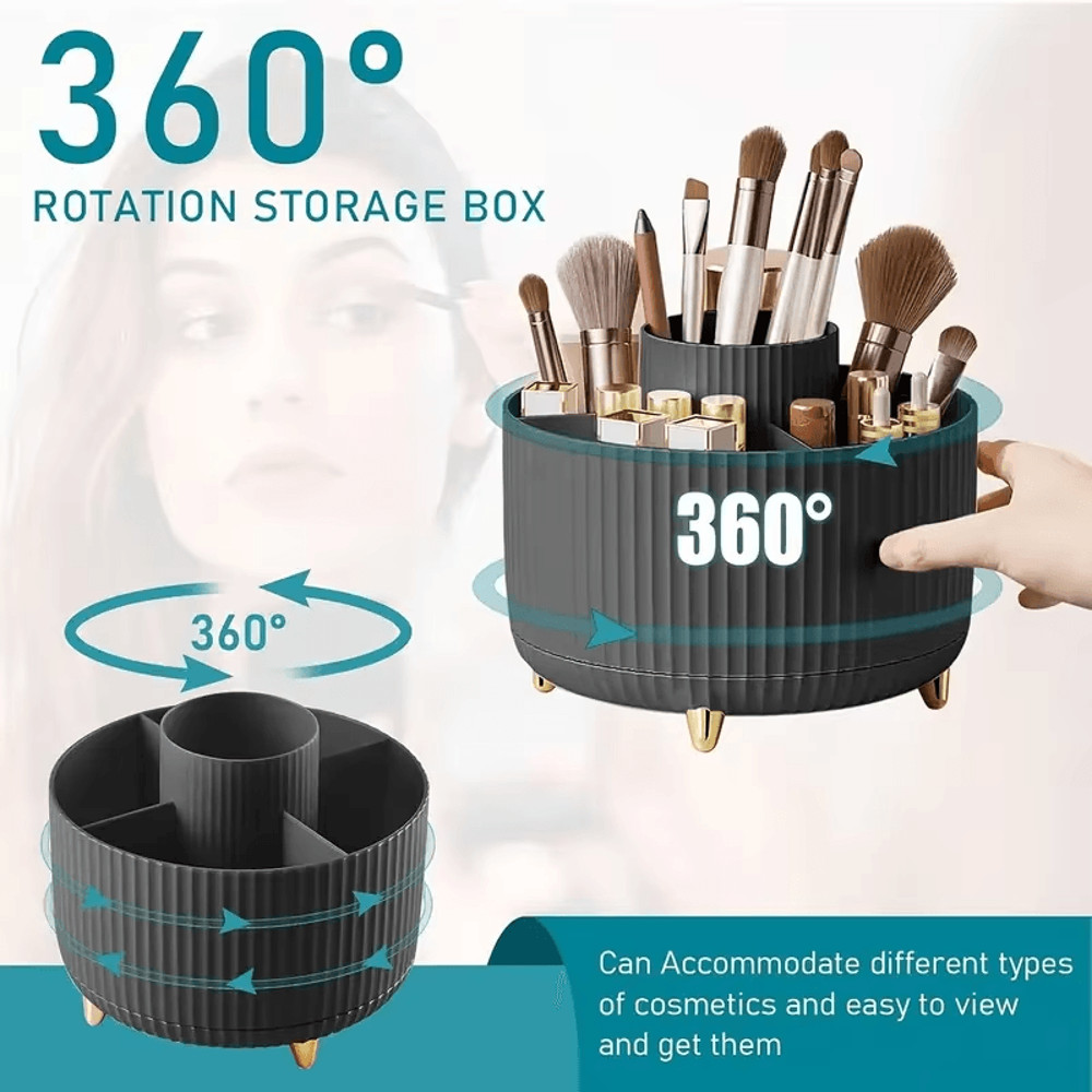 360 Rotating 5Slot Makeup Brush Holder Organizer MultiFunctional Desk Vanity Cosmetic Storage 1